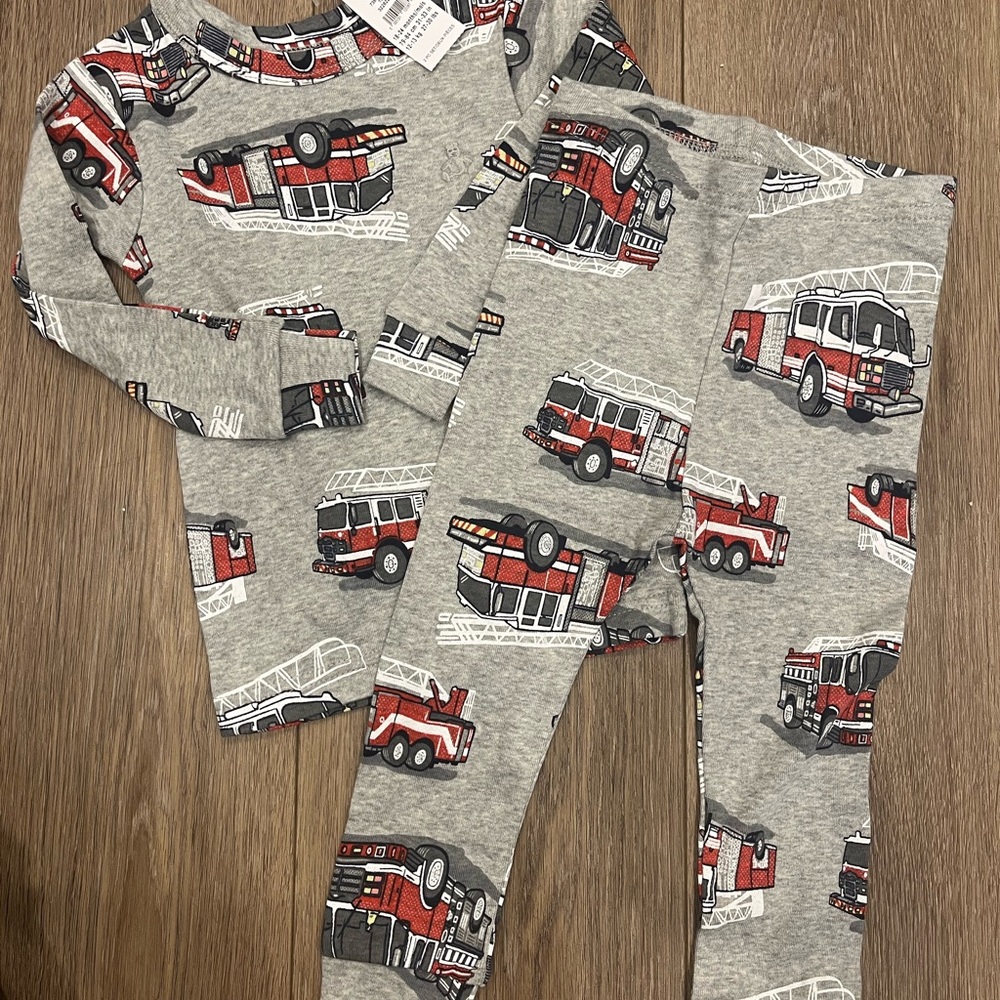 GAP Kids Pajama Set - Gray with Red Fire Trucks